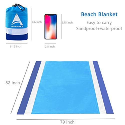AISPARKY Beach Blanket Oversized 82" X79"/120"x108" Sand Proof Beach Mat Outdoor Picnic Mat for Travel, Camping, Hiking