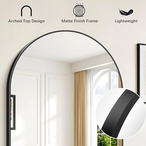 Image of FORBATH Arched Bathroom Mirror 36x36 Inch, Black Bathroom Mirror Wall Mounted Modern Aluminum Alloy Frame Arch Mirror for Bedroom Living Room Entryway, Hanging or Leaning Against Wall