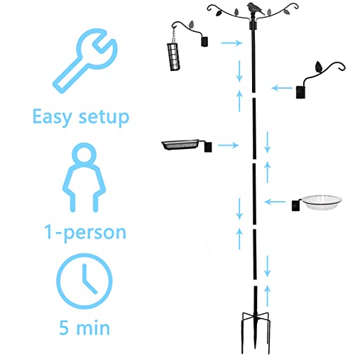 image for TCBWFY 93 Inch Bird Feeder Poles for Outdoors with Sturdy 5-Prong Base