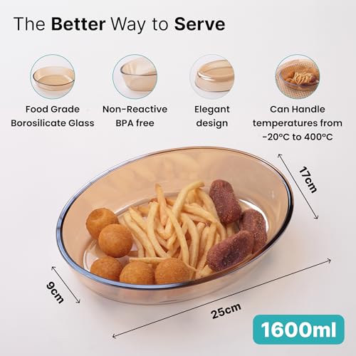Image of The Better Home Zeno (1.6L) Borosilicate Glass Baking Tray For Microwave Oven | Baking Dish | Baking Pan | Bake & Serve Dish | Bakeware | Glass Bowl For Microwave | Dishwasher Safe (Oval)