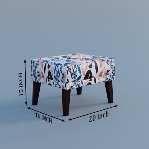 Image of Custom Decor Wooden Wing Chair with Ottoman Stool | Wingback for Living Room | One Seater Sofa | High Density Foam | Accent Chair for Seating and Home Decor Furniture | (Floral Frost, with Ottoman)