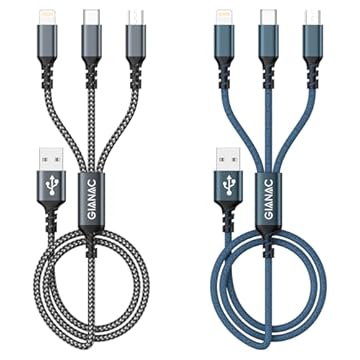 GIANAC Multi Cavo di Ricarica, 2pack [1.2M] 3 in 1 Multiplo Cavetto con Micro USB Tipo C Lightning interfaccia Cavo USB di Ricarica USB per Google Pixel, Samsung alaxy,iPhone,Huawei,Honor