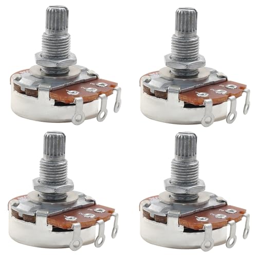 Cionyce 4Pcs guitar potentiometer 500k, Audio Volume Taper Pots for Electric Guitar or Bass Guitar (Long 18mm Shaft A500K B500K)