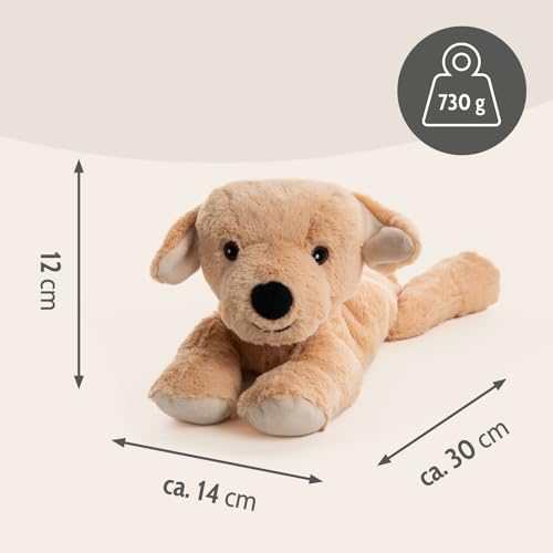 Habibi Plush Wärmekissen/Stofftier f. Kinder und Erwachsene – 1873 Hund Labrador mit Hirsefüllung, Wärmekuscheltier zum Erwärmen in der Mikrowelle/Backofen, ideal auch für Babys