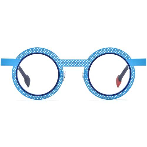 Image of FONEX Colorful Pure Titanium Glasses Frame Women Retro Round Eyeglasses