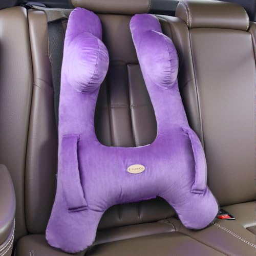 Image of FLORICH Kids Travel Pillow, Car Sleeping Travel Pillow for Kids, Washable H-Shaped Pillow for Adults and Children to Support Head and Body for Road Trips Pillow for Car (Slight Purple)