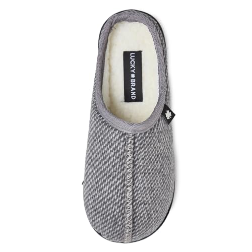 Lucky Brand Boys Micro Suede Sherpa Clog Slippers Warm Cozy Indoor Outdoor Slip On House Shoes Plush Lined Comfort Clogs, Light Grey, 13