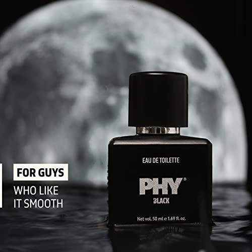 Image of Phy Black Eau de Toilette (EDT) | Luxury that's light on your pocket | An exquisite fragrance combining rich Indian Oud & spicy Sichuan Pepper | Long lasting fragrance, Premium perfume for men, 50 ml