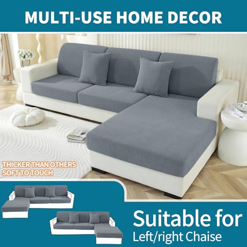 Miniatura 7 de Ystellaa Funda Asiento Sofa Elástico, Funda Cojin Sofa Separado Universal, Funda De Protección Para Muebles, Ajustable, Antideslizante Y Suave, Lavable, Chaise Longue, Gris Claro