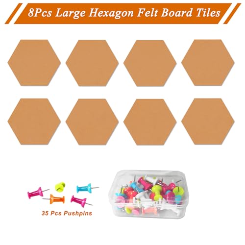 HULAVO Large Hexagon Felt Cork Board Tiles, Self Adhesive DIY Felt Bulletin Board Pin Board with 35 Pushpins for Office School Home Wall Decor Stickers Memos Photos Display(Deep Camel) — view 5