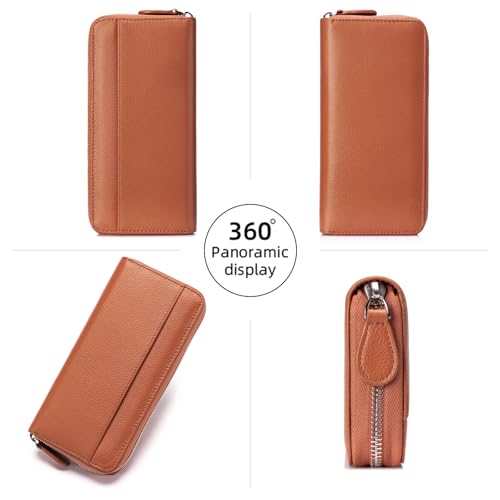Image of RFID Blocking Womens Zipper Wallet Leather Large Capacity Billfold Clutch Zip Around Wallets for Women