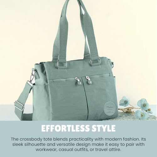 Image of MOCA Womens Casual Nylon Water Resistant Crossbody Tote Sling Handbag, Multi-Pocket Design with Adjustable Shoulder Straps for Work Travel Office, Everyday Use