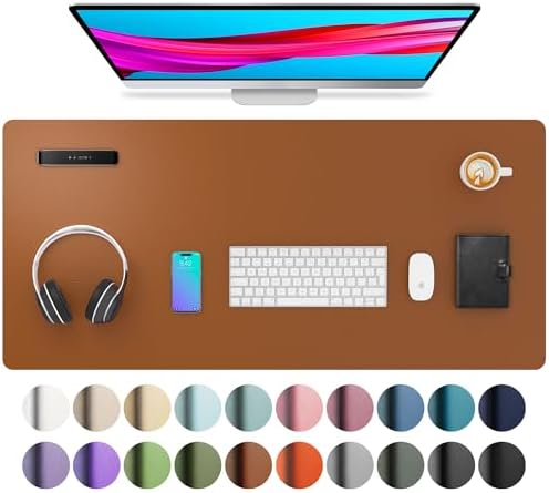 Aothia Schreibtischunterlage,Große PU Leder Mauspad,91 x 43cm,Braun | Rutschfeste Schreibtisch Unterlage,Tischunterlage, Multifunktional Mouse mat,Schreibtisch Organizer für Büro/H