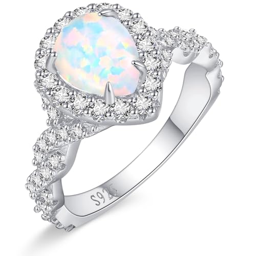 Women Promise Ring Heart/Round/Pearl Opal Promise Rings White/14K Gold Opal Wedding Ring Anniversary Engagement Ring Gifts for Bride Wife her Fit Size 5-9