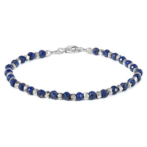 Genuine Lapis Lazuli Bracelet, 925 Sterling Silver Bracelet, Silver Faceted Beads Bracelet, Hand Made Lapis Lazuli Bracelet, Lapis Lazuli Jewelry Cover
