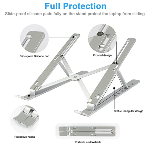 Aluminum Laptop Stand For Desk Adjustable Ergonomic Foldable Laptop Holder Portable Computer Stand 7 Angles Anti-Slip Laptop Riser For Macbook, Ipad, Laptops Up To 15.6 Inch #TOP2