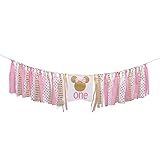 Pink and gold Minnie Mouse birthday banner, pink and gold Minnie Mouse highchair banner, pink and gold Minnie Mouse birthday decorations Girl 1st Birthday ,Photo Props Decoration, Baby Shower , Pink Party Decorations