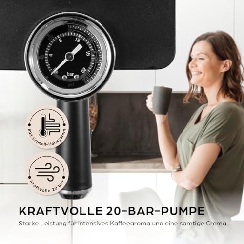 Bild 1 - Barista Siebträger Maschine Espresso Slim | Espressomaschine Edelstahl mit 20-bar-Pumpe & Thermoblock-Schnellheizsystem | Slim Espresso Maschine mit 800-ml-Wassertank & Tassenwärmer