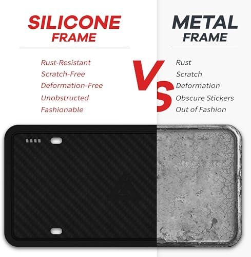 Aujen Silicone License Plate Frames,2 Pack Black Side-Opening License Bracket Holder with Easy Installation, License Plate Frame Without Obstruction.Rustproof, Rattle Proof & Weatherproof Universal - 3