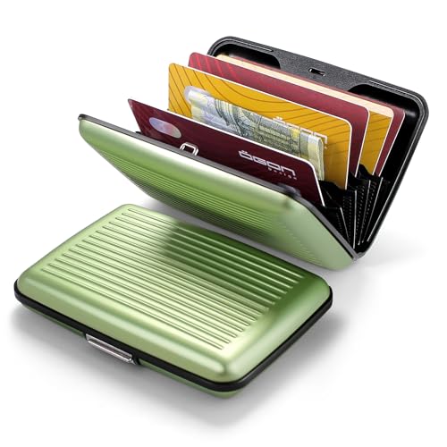 Image of OGON -DESIGNS- Aluminum card holder, RFID protection against fraud and demagnetization, compact wallet, Smart Case STOCKHOLM model (Aluminum Matcha, Extra-secure lock)
