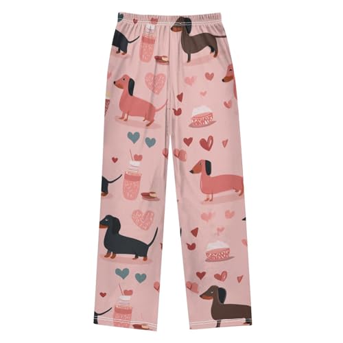 Dachshund Sweet Love Boys Long Pants Soft Trousers Elastic Waist Kids Lounge Bottoms with Pockets S-XL2