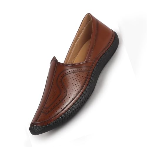 Image of FAUSTO Men Perforated Side Stitched Ethnic Round Toe Juttis and Mojaris for Wedding | Flexible Anti Skid Sole | Pathani Kurta Slip On Shoes