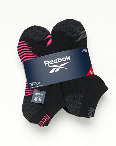 Reebok Women's Athletic Socks - Performance Cushioned Low Cut Socks (6 Pack), Size 4-10, Pure Black Logo2