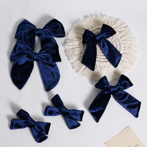 Pinzas de cabello con lazo de terciopelo azul marino Miroksh 6 piezas de 5", 4" y 3.5" miniatura 2