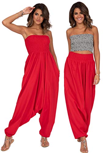 Likemary Harem Jumpsuits For Women & Cotton Harem Pants - Maxi Womens Romper - Strapless Jumpsuit - 2 In 1 Harem Jumpsuit With Pockets Red #TOP1