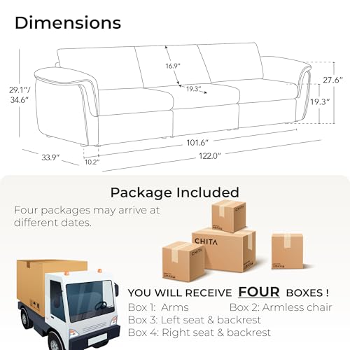 Image of CHITA Extra Large Sectional Couches for Living Room, Cloud Modular Sectional Sofa, Mid Century Modern 3 Seater Couch, Chenille in Taupe