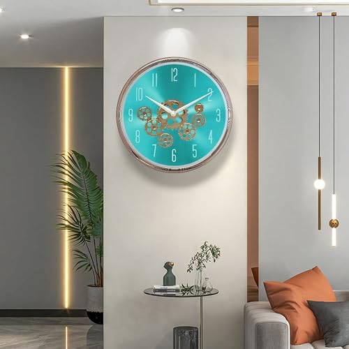 Image of OREVA 14 Inch Round Plastic Rotating Moving Gears Wall Clock Industrial Steampunk Real Moving Gear Designer Wall Clock for Living Room Home Decor Office AQ-9277 (Green)