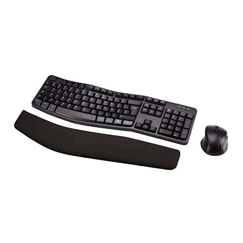Amazon Basics Set tastiera e mouse ergonomico senza fili - layout FR - nero