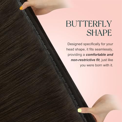Image of Easyouth 24 Inch 100g Butterfly Weft Human Hair Extensions Dark Brown, Butterfly Double Weft Hair Extensions Real Human Hair Brown, Long Straight Hair, Breathable Hole Wefts Extension Human Hair
