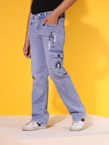 Image of Sky Heights Boy's Solid Cargo Jeans Mid Rise Regular Fit