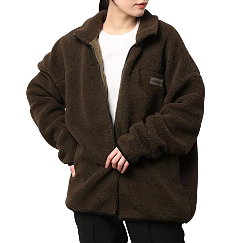 [アイモハ] ボア ブルゾン レディース ボアブルゾン ボア ジャケット ビッグシルエット オーバーサイズ アウター 裏起毛 あったか ボリューム もこもこ 防寒 ゆるっと可愛いボアブルゾン (M, カーキ)