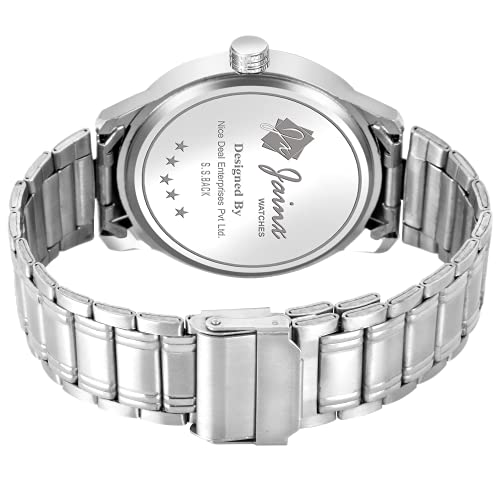 Image of jainx Day and Date Feature Steel Chain Analog Wrist Watch for Men (Blue /Black Color Dial)