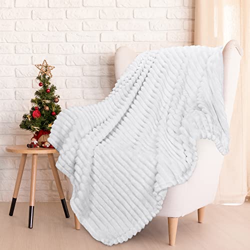 Catalonia Classic White Fleece Throw Blankets For Couch, Plush Fluffy Blanket, Cozy And Soft, Decorative Blanket Throws For All-Seasons, 50''×60'' #TOP29