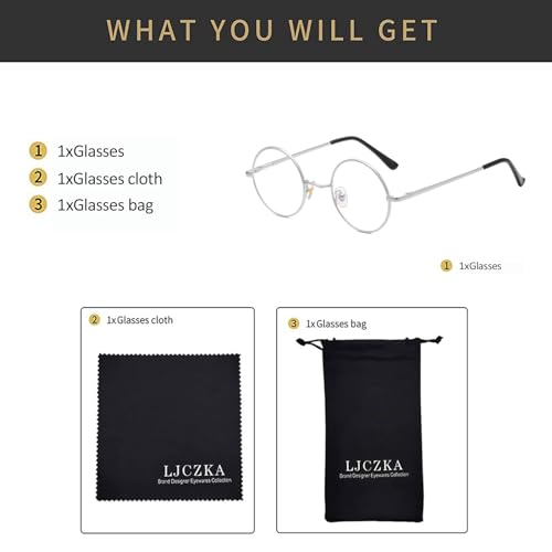Image of LJCZKA Round Blue Light Blocking Glasses for Men Women Classic Anti Blue Light Glasses Metal Frame Computer Glasses