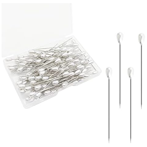 CORTNEY 100pcs Boutonniere Pins, 5.5cm Long Teardrop Pearl Head Pins, Sewing Pins, Wedding Bouquet Pins, White Straight Head Pins for Jewelry Making Sewing Wedding Flower Decorations DIY Crafts Cover