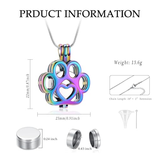 VCCWYQK Cremation Jewelry For Ashes For Dog/Cat Paw Stainless Steel Memorial Locket Urn Necklace Inside Mini Case Keepsake Cremation Jewelry for Pet (Colorful+Silver) - Image 2