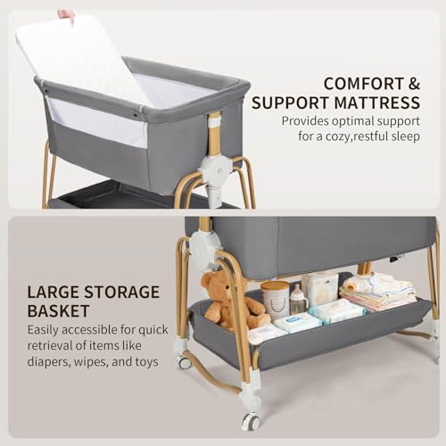 Image of 4-in-1 Baby Bassinet, Portable Bassinet Bedside Sleeper with Mosquito Net