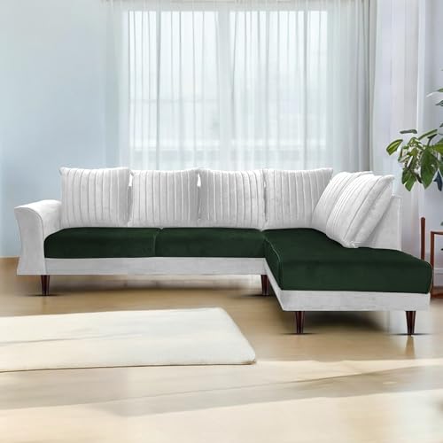 Image of Gratly RHS 4 Seater L Shape Sofa Set for Living Room (Green Grey Colour) Premium Fabric Sofa