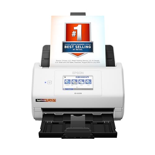Epson RapidReceipt RR-600W Wireless Desktop Color 2-Sided Receipt & Document Scanner with ScanSmart AI PRO Receipt Management & PDF Software for PC & Mac, Touchscreen & 100-Page Auto Document Feeder