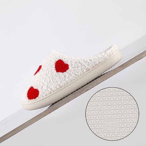 Image of Women's Men's Cute Fuzzy Heart Slippers Memory Foam Fluffy Couple Slippers Cozy House Indoor Outdoor Shoes