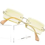 PORADAY Rectangle Sunglasses for Women Men Vintage Rimless Square Sun Glasses Candy Color (Gradient Yellow)