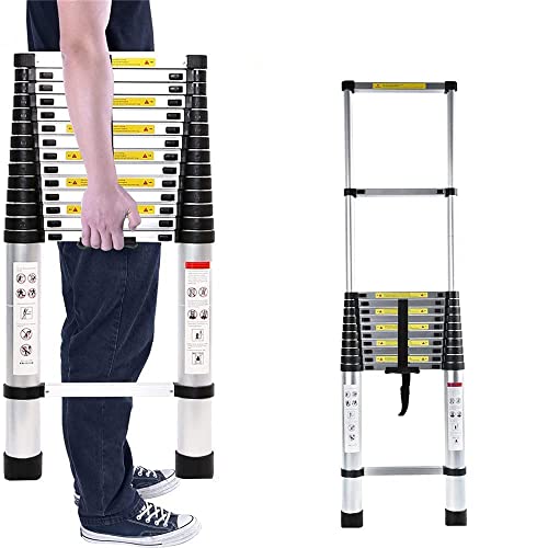 Escalera Telescópica de 4,4M, Escalera de Aluminio Recta Individual Extensible, Escalera...