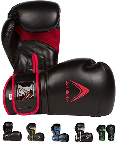 Athllete Boxing Gloves For Men & Women, Boxing Training Gloves, Kickboxing Gloves, Sparring Punching Gloves, Heavy Bag Workout Gloves For Boxing, Kickboxing, Muay Thai, Mma (Black/Red, 16 Oz) #TOP2