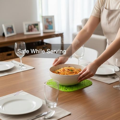 Image of Signamio Silicone Mat for Kitchen - Pack of 4, Heat Resistant Coasters for Dining Table for Hot Pots, Heat Mats - Includes Round, Triangle, Square, Hexagon Shapes for Versatile Use