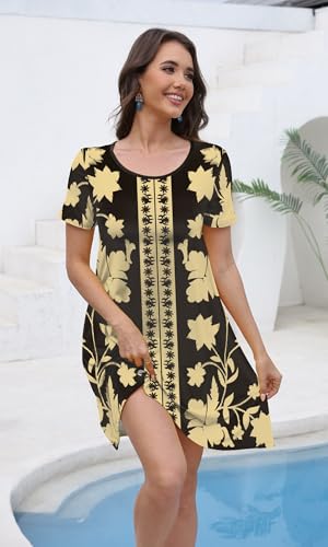 Image of COSSEN Women's Summer 2026 Casual Tshirt Dress Crew Neck Short Sleeve with Pockets Flowy Loose Swing A-Line Sundress