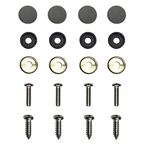 Set of 4 Black Aluminum Screw On Type Caps with Stainless Steel Scerws Hardware for License Plate Frame Holder Cover